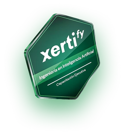 Insignia digital 3D de Xertify sobre un certificado verificable.